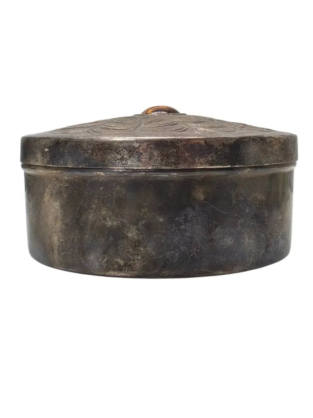 International Silver Co Silverplate Round Trinket Box India Amber Knob
